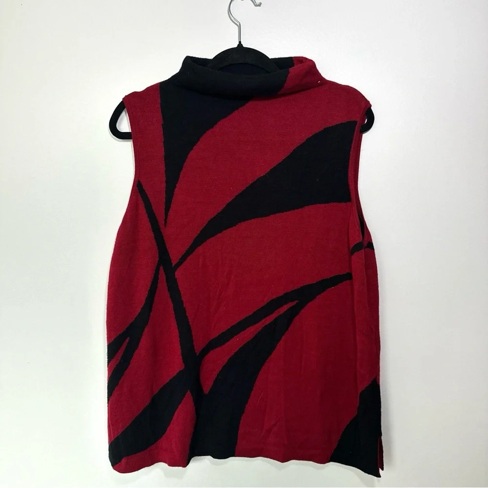 Chico's Travelers Jacquard Mockneck Tank‎ Red and Black Sleeveless Sweater